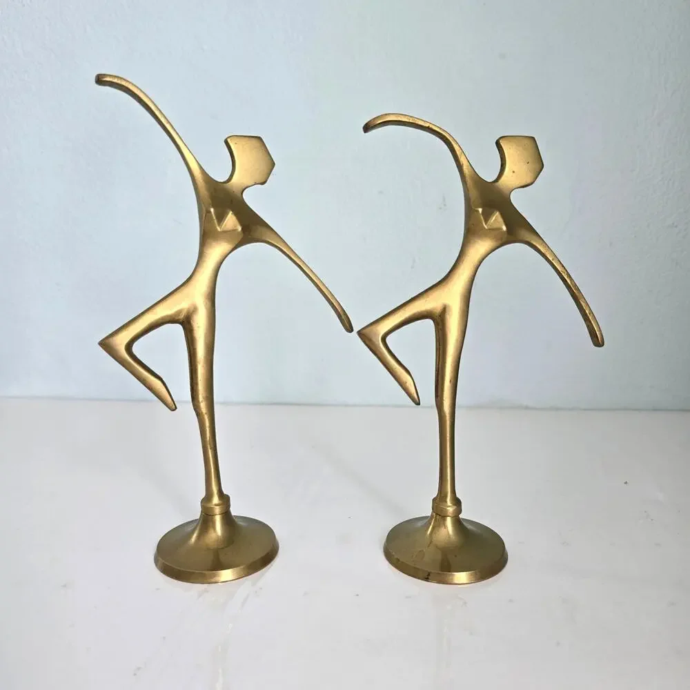 Mid Century Modern Brass Ballet Dancer Figurines Set of 2 Abstract Minimalist